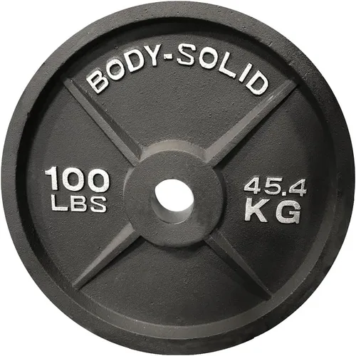 Vista 4 de Body-Solid Placa olímpica de hierro fundido de peso individual, pesas libres, placas de mancuernas, agujero estándar de 2 pulgadas para barra