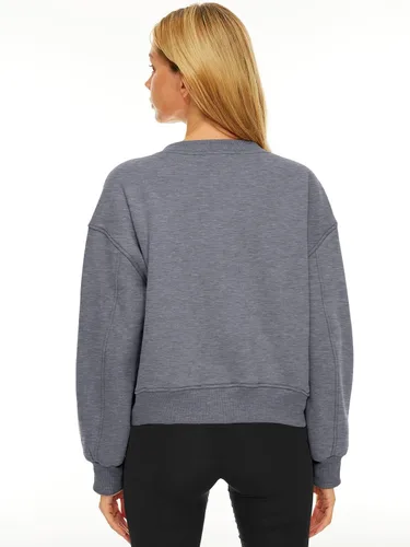 Vista 4 de AUTOMET Sudadera corta de manga larga para mujer, de forro polar, cuello en V