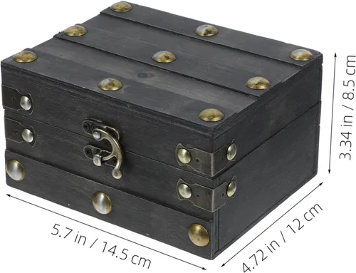 Vista 6 de Joyero vintage pirata con tapa con bisagras, almacenamiento de recuerdos de madera, organizador retro para joyas y recuerdos, diseño antiguo