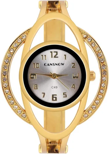 Vista 5 de CdyBox Reloj de pulsera de diamantes para mujer, elegante reloj de pulsera de cuarzo con hebilla abierta y correa de acero, Oro, Moderno