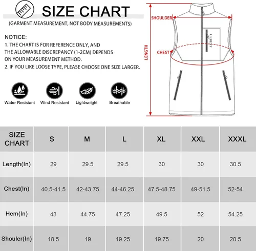 Vista 6 de URBEST Chaleco ligero de Softshell para hombre chaqueta sin mangas con bolsillos para golf senderismo viajes