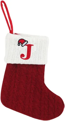 Vista 14 de Threetols Medias de Navidad con inicial, letra pequeña bordada de punto, medias de Navidad rojas y blancas, letras de monograma, para colgar, medias