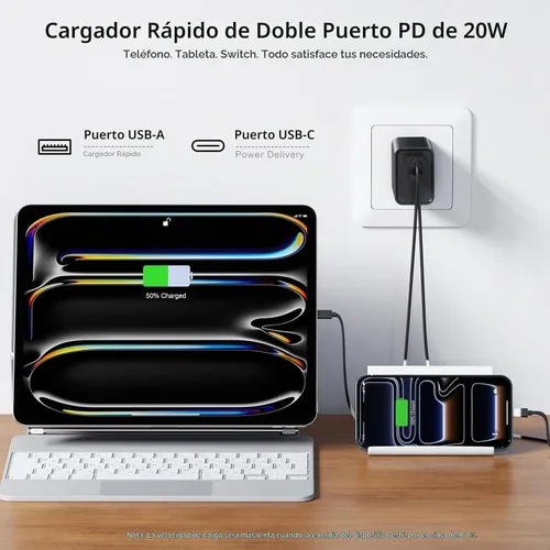 Vista 2 de Paquete de 3 cargadores tipo C, enchufe de pared USB C de doble puerto de 20 W PD y QC USB A bloque de carga rápida para Samsung Galaxy S24