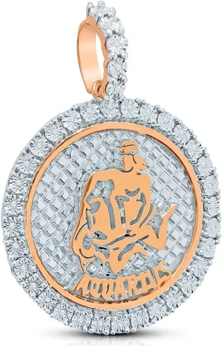 Vista 3 de Acuario con diamantes auténticos y auténticos para acuario, signo del zodiaco, astrología, horóscopo, colgante de oro de 10 quilates, acabado de 2