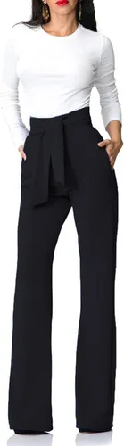 Vista 4 de Lucuna Pantalones de vestir para mujer, cintura alta, pierna ancha, pantalones de trabajo, pantalones casuales para oficina, negocios