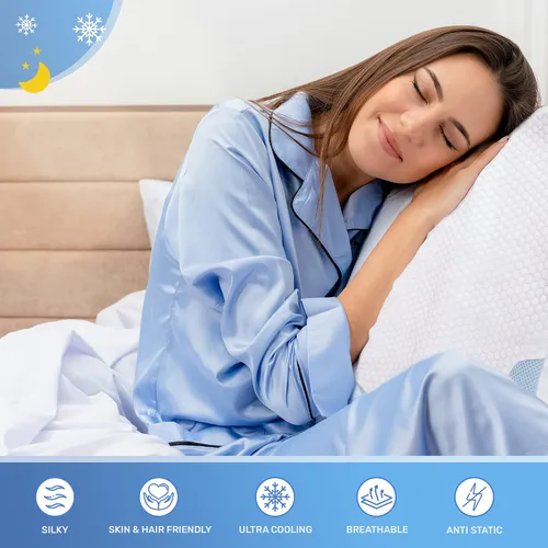 Vista 4 de Funda de almohada refrescante de tamaño King de Derila Control óptimo de temperatura para tu almohada de espuma viscoelástica para un sueño