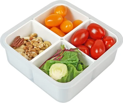Vista 9 de Recipientes de comida con 4 compartimentos, cuadrados, 4.6 tazas (37.2 fl oz), paquete de 2 Compartimentos extraíbles, tapas herméticas