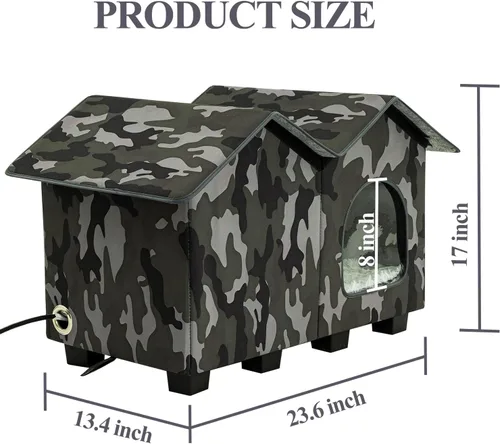 Vista 6 de Casa para gatos con calefacción al aire libre, casa elevada y aislada resistente a la intemperie para exteriores, refugio para gatos con almohadilla