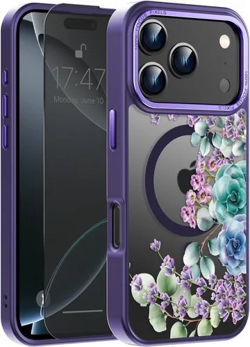 Vista 116 de Goodon para iPhone 15 Pro Max con protector de pantalla de privacidad, compatible con Magsafe, funda translúcida mate a prueba de golpes - Linda