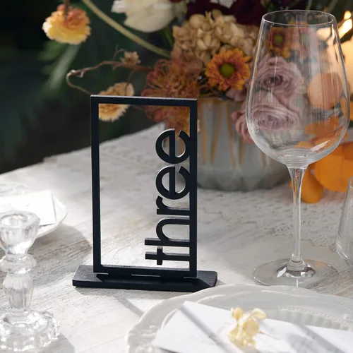 Vista 7 de Números de mesa de boda de madera negra, números de mesa huecos de estilo letra pura con base de soporte para recepción de bodas, eventos, fiestas