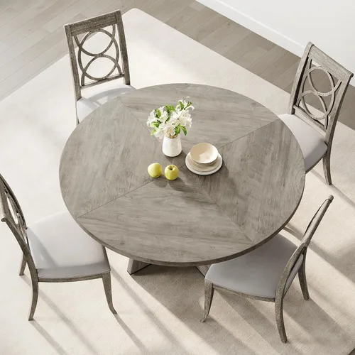 Vista 4 de GarveeHome Juego de mesa de comedor redonda grande de 47 pulgadas para 4 a 6, mesa de comedor de granja con parte superior y patas de madera