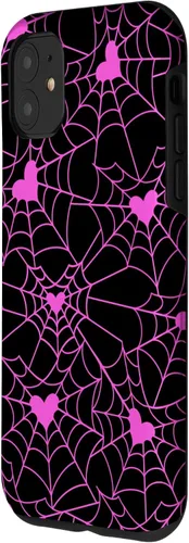 Vista 2 de Carcasa para iPhone 11 con diseño de telaraña, color rosa y negro
