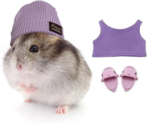 Vista 6 de Conjunto de disfraz de hámster con camisa, sombrero, zapatos, pantuflas de tiburón lindo animal pequeño para mascotas reales, ropa de fiesta de Azul