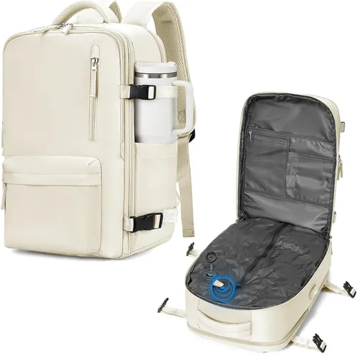 Vista 9 de WONHOX - Mochila grande, aprobada para vuelo, unisex, para viajes, trabajo, negocios o laptop, a1-Negro, Medium