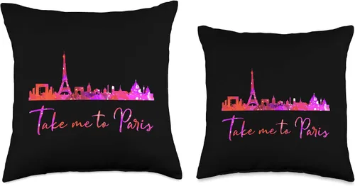 Vista 3 de Paris Love Je t'aime - Almohada de viaje con torre Eiffel (16.0 x 16.0 in), diseño de la Torre Eiffel