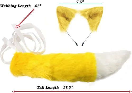 Vista 3 de Conjunto de disfraz de anime de piel sintética con cola de lobo y orejas de gato, accesorios para fiesta