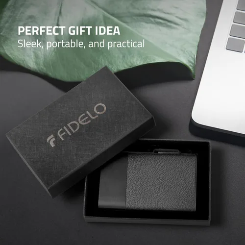 Vista 14 de Fidelo Cartera minimalista para hombre – Soporte delgado para tarjetas de crédito con clip para dinero, bolsillo frontal con bloqueo RFID, Cuero sin