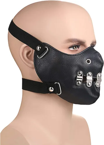 Vista 3 de JewelryWe - Máscara punk con cremallera y remache de piel