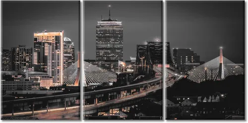 Vista 22 de TUMOVO Arte de pared en blanco y negro con paisaje urbano de Nueva York, decoración de pared de horizonte de Nueva York para sala de estar, puente