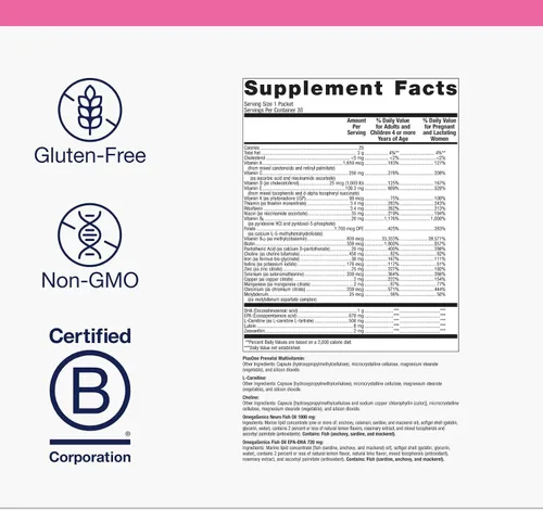 Vista 4 de Metagenics PlusOne - Paquetes prenatales diarios - Soporte prenatal, embarazo y lactancia - con folato, omega-3 DHA/EPA, colina, probióticos