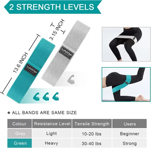 Vista 4 de Supertrip Bandas de resistencia de tela para piernas y glúteos, antideslizantes, para mujeres/hombres, bandas elásticas para entrenamiento, fitness