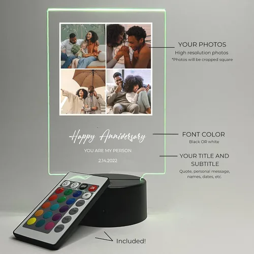Vista 3 de MIRROR MANIA Luz nocturna con nombre personalizado y palabras con foto, collage de fotos, lámpara de mesa LED, 16 luces de color, cumpleaños, mamá