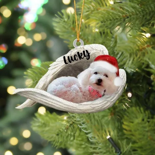 Vista 4 de America Bulldog Sleeping Angel Christmas - Adorno acrílico plano para perro, regalo conmemorativo para perro, adorno personalizado con nombre