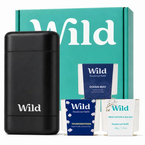 Vista 16 de Wild - Kit de inicio recargable de desodorante con estuche de agua y recarga perfumada de pomelo rosa y lima 1.4oz - Sin aluminio - Protección