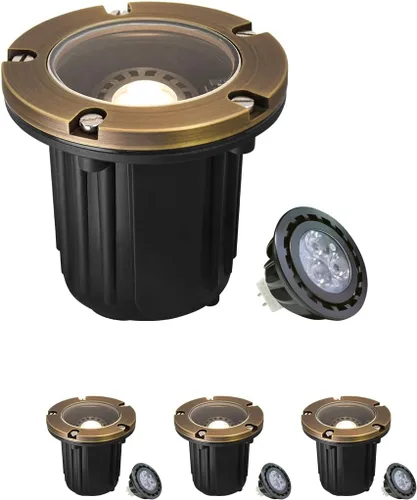 Vista 14 de MALORY Luces de Paisaje de Bajo Voltaje, (4.6''A) Cubierta Superior de Latón 12V Luces Empotradas en el Suelo para Exteriores, Iluminación LED