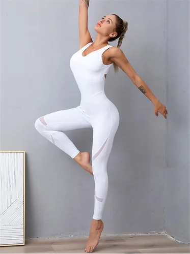 Vista 5 de Traje de yoga para mujer, de una pieza, sexy, sin mangas, texturizado, overol ajustado, Multi