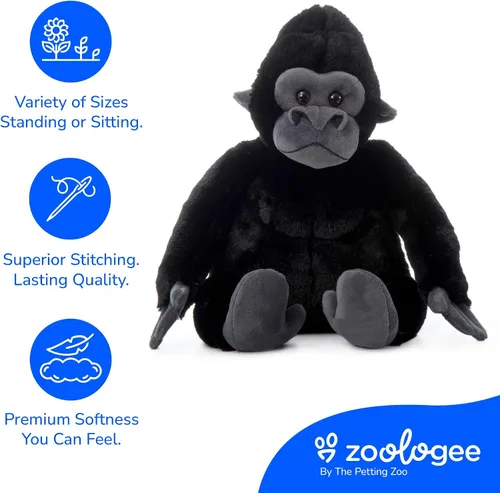 Vista 4 de The Petting Zoo Gorilla - Animal de peluche, regalos para niños, animales salvajes del zoológico Onez, juguete de peluche de gorila de 12 pulgadas