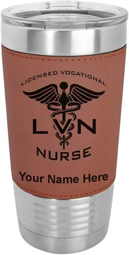 Vista 12 de LaserGram Vaso aislado al vacío de 20 onzas, con licencia LVN, enfermera vocacional, grabado personalizado incluido (cuero sintético, estilo béisbol)