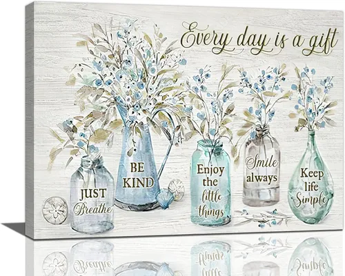 Vista 10 de Shuweienphant Arte de Pared de Baño Estilo Granja Flores Colibrí Cuadros Florales Decoración Citas Inspiracionales Frasco Mason Lienzo Pintura