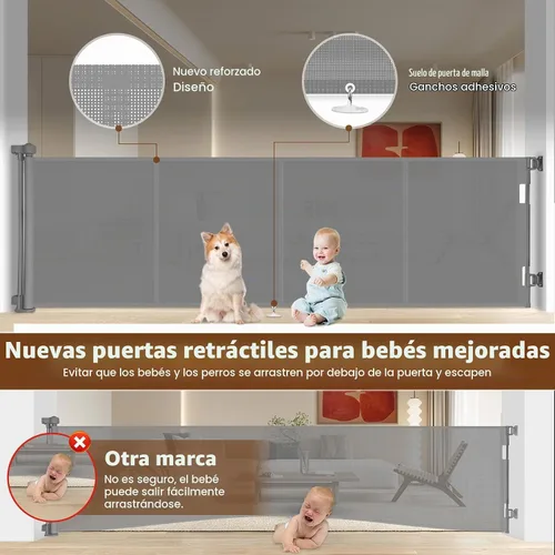 Vista 2 de Miumoon - Puertas retráctiles reforzadas de 200 pulgadas para bebé, 42 pulgadas de alto Gris