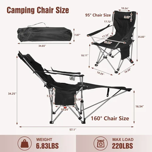 Vista 2 de Reclining Camping Chair with Footrest, 4-Position Adjustable Zero Gravity Chair, Portable Folding Camping Lounge Chair with Headrest Cup Holder &