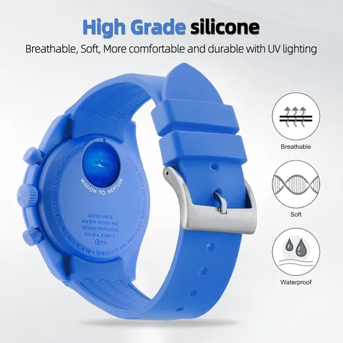 Vista 3 de Correa curvada de silicona sin huecos para hombre, compatible con SpeedmasterRolexSeiko Mission to the