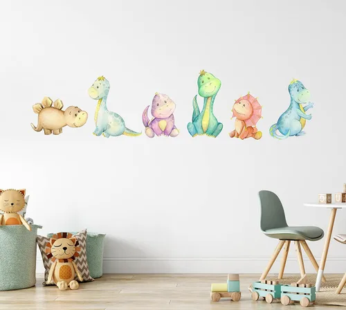 Vista 2 de Decalzone - Calcomanía de pared de dinosaurio de acuarela, calcomanías de dinosaurios para niños, calcomanías de dinosaurio para guardería