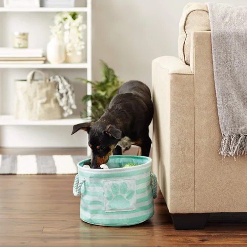 Vista 85 de Bone Dry - Cesta de almacenamiento para mascotas, diseño de parche de pata rayado, aguamarina, rectángulo pequeño