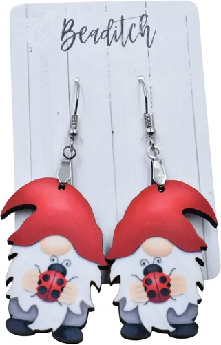 Vista 2 de Pendientes Red Lady Bug Gnomo - Pendientes de gnomo de verano