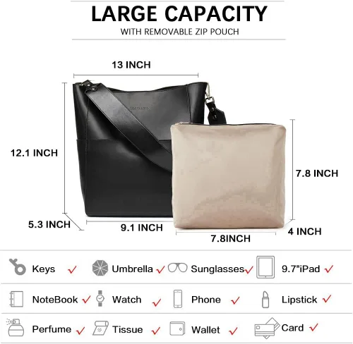 Vista 4 de Bostanten Bolsas de cuero para hombro, tipo balde, para mujer