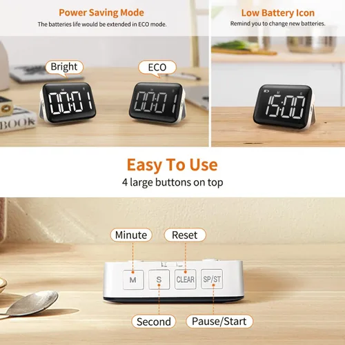 Vista 5 de VOCOO - Temporizador magnético de cocina para cocinar con cuenta regresiva ascendente y descendente, temporizador digital con batería y pantalla