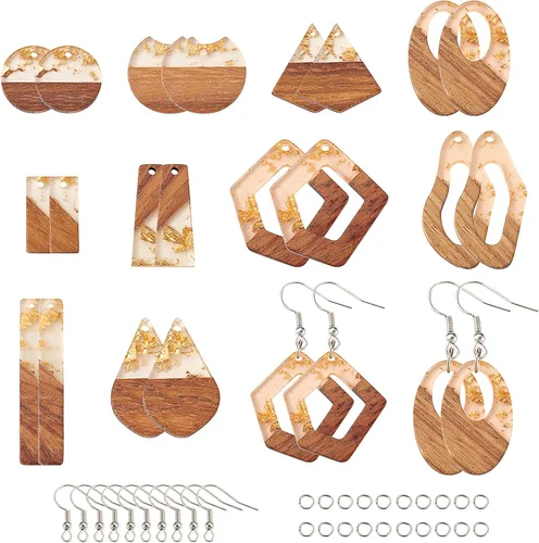Vista 35 de Beadthoven - Abalorios de madera de resina, aretes de bricolaje para hacer dijes, colgantes de madera de resina geométrica, piezas bohemias