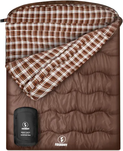 Vista 10 de Saco de dormir doble de franela de 0 grados para adultos, parejas o familia, tamaño Queen de invierno, impermeable y cálido, saco de dormir para 2