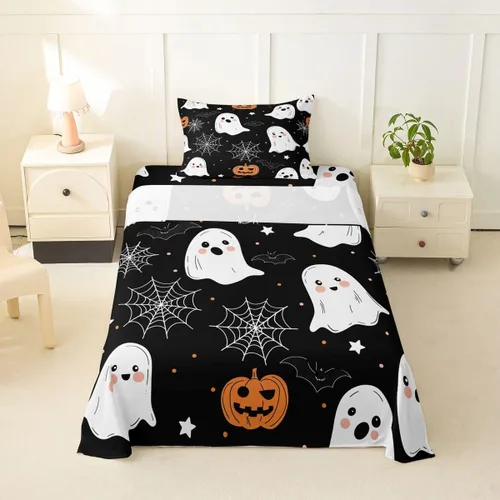 Vista 38 de Feelyou Cat Bed Sheets Set Twin Size Halloween Themed Bed Set Trick or Treat Deep Pocket Fitted Sheet Scaredy Cat Breathable Soft Lightweight
