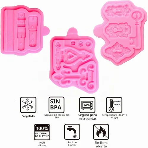 Vista 2 de Lock Key - Molde de silicona para fondant, paquete de 3 moldes para Moldes de fondant para cinturón MJ10