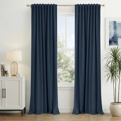 Vista 12 de INOVADAY Cortinas 100% opacas de 63 pulgadas de largo, juego de 2 paneles de lino con pestaña trasera, bolsillo para barra, cortinas opacas