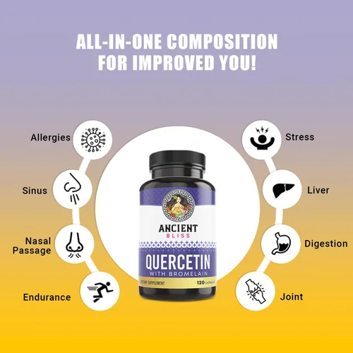 Vista 4 de Ancient Bliss Quercetina con bromelina Quercetina 1000 mg de bromelina 200 mg por porción Apoya el sistema inmunológico, la salud
