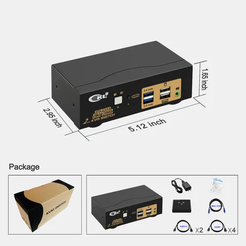 Vista 7 de CKL Conmutador KVM Dual Monitor HDMI 4K @60Hz (2 Monitores 2 Computadoras 922HUA-3) para el hogar y la oficina a consola, computadoras portátiles