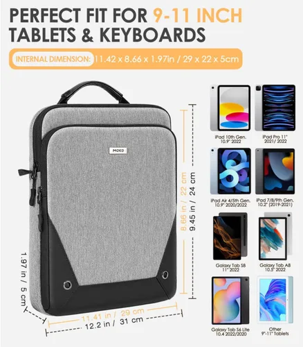 Vista 2 de MoKo Funda para tablet de 9 a 11 pulgadas, funda de transporte protetivo de 360° compatible con iPad 10th 10.9, iPad Air 5/4th 10.9, iPad 9/8th Gris