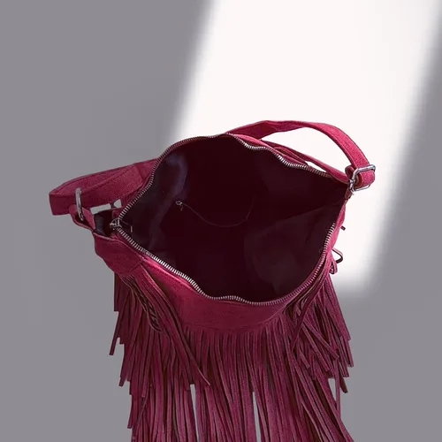 Vista 3 de Bolso hobo vintage con flecos, bolso cruzado de gamuza occidental para mujer, bolso de hombro bohemio y bolso de mano vaquera